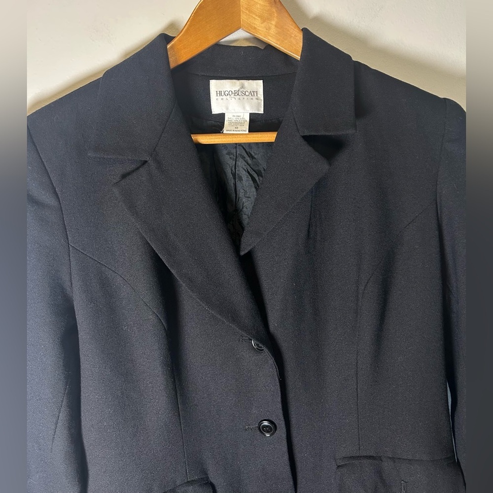 Hugo Buscati Womens 100% Wool Black Peacoat Winter 3 Button Size 10 Acetate - Picture 6 of 11